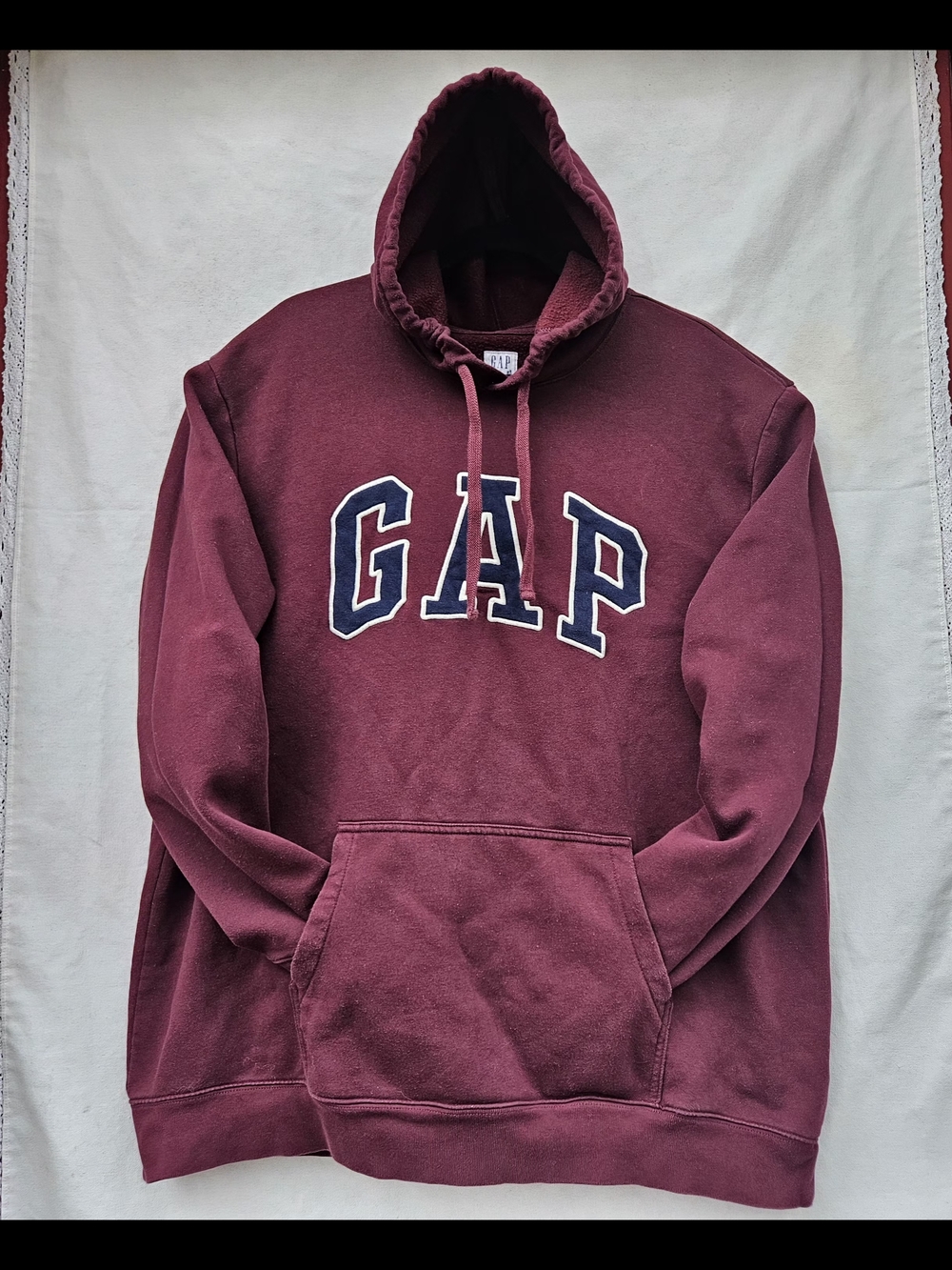 Gap Arch Logo Pullover Hoodie Men's XXL Burgundy Maroon Fleece Sweatshirt